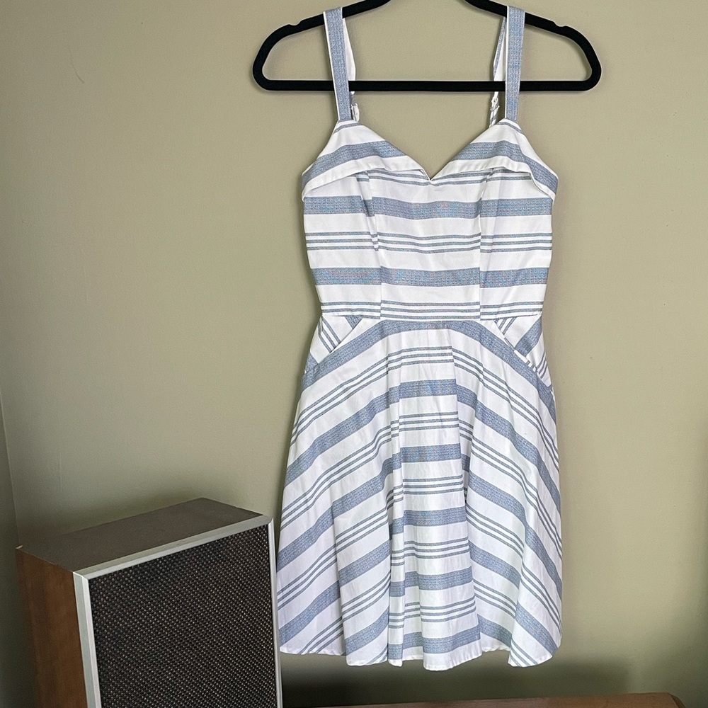Blue Rain Striped Mini Dress in Blue and White